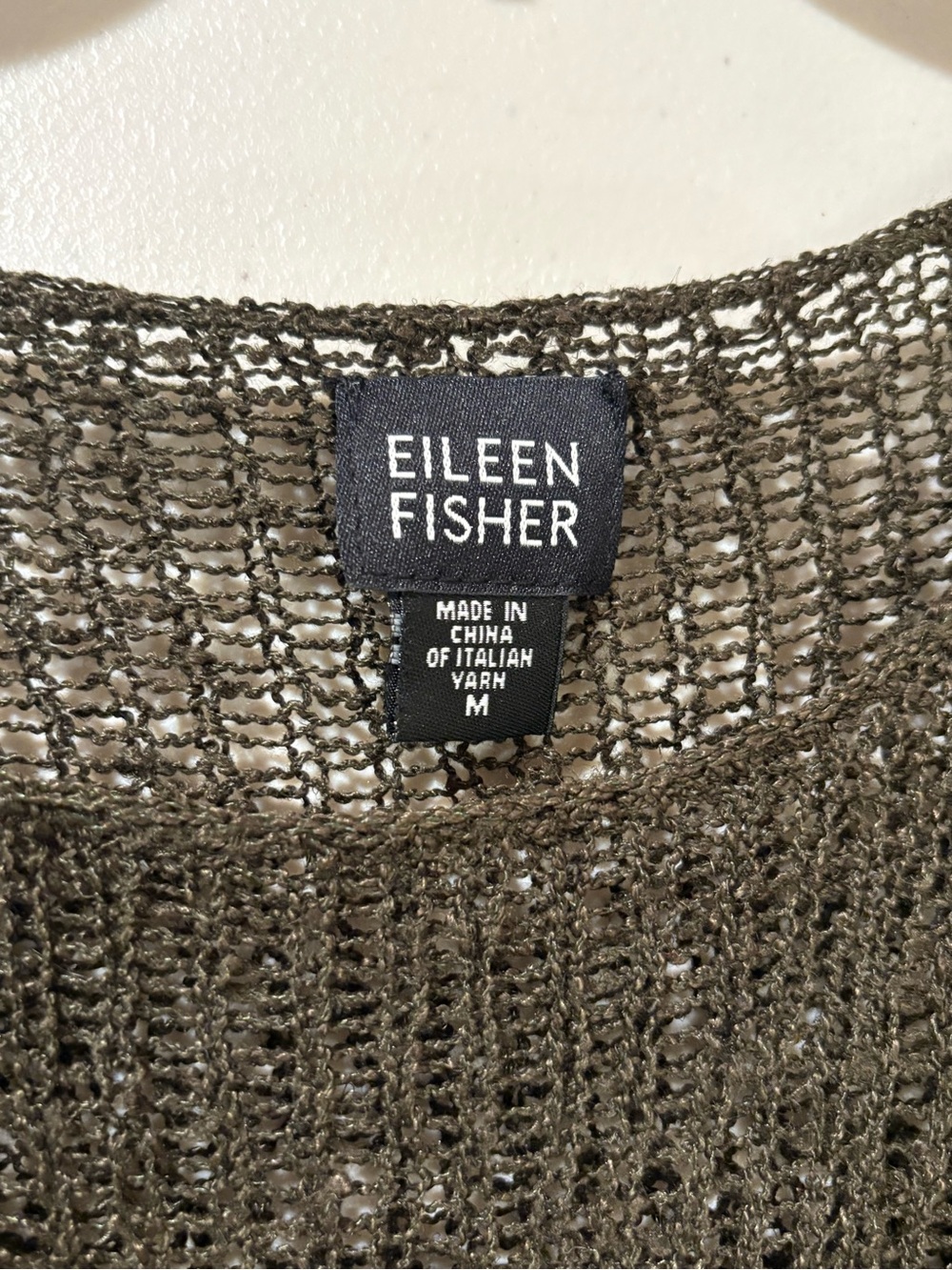 Eileen Fisher Olive Open-Knit Crewneck Sweater - Picture 3 of 6